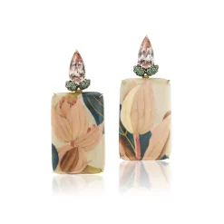 Rectangular Flora Fauna Marquetry Earrings