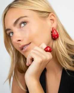 Red Dome Ring with Studded Gemstones
