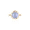 Round Blue Chalcedony Cabochon Ring