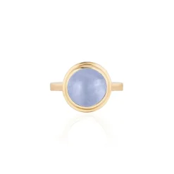 Round Blue Chalcedony Cabochon Ring