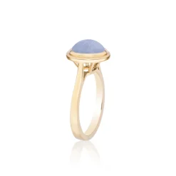 Round Blue Chalcedony Cabochon Ring