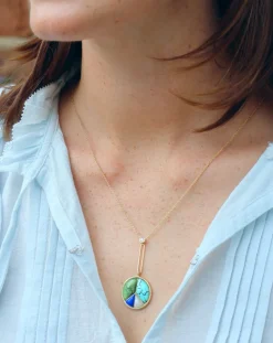 Signature Peace Sign Pendant- Green Opal, Turquoise, White Quartz & Lapis