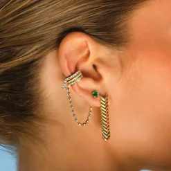 Single Row Diamond Ear Cuff with Diamond Rope Chain
