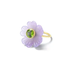 Small Purple Flower Pinky Ring with Peridot