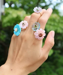 Small Purple Flower Pinky Ring with Peridot