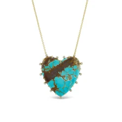 Small Turquoise Heart Pendant with Diamond Border