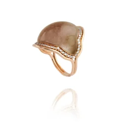 Smoky Quartz Fluid Diamonds Framed Ring