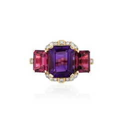 3 Stone Emerald Cut Amethyst & Garnet Ring