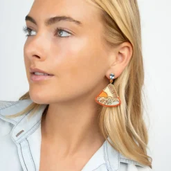 Sunset Marquetry Earrings with Fire Opal & Topaz