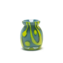 Teal Vase with Yellow Strokes and Dots