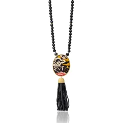 Tibetan Rose & Onyx Tassel Necklace