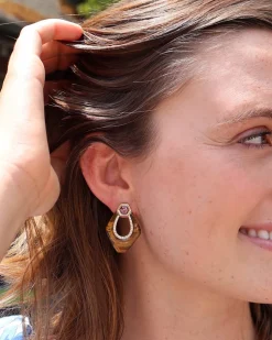 Tiger's Eye Nomad Doorknocker Earrings with Pink Spinel