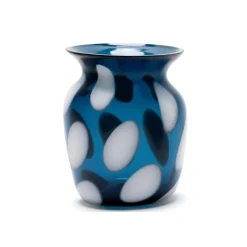 Transparent Teal Vase with White Spots