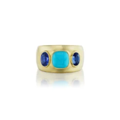 Turquoise & Blue Sapphire Three Stone Ring
