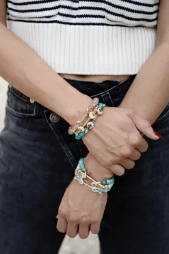 Turquoise & Gold Bar Diamond Beaded Chakra Bracelet