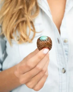 Turquoise Scarab Carved Wood Ring