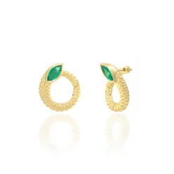 Twisted Emerald Snake Hoops