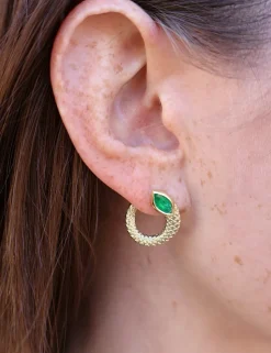 Twisted Emerald Snake Hoops