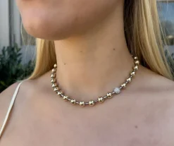 Two-Tone Ball Necklace with Pavé Diamond Ball