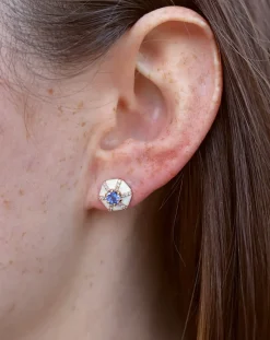 White Enamel and Tanzanite Hexagon "Queen" Studs